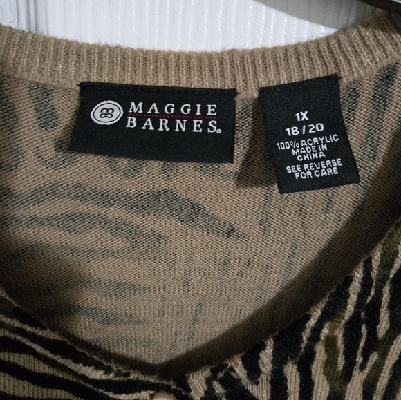 Maggie Barnes Animal Print Sweater Cardigan Women's Sz 1X Brown Black Button-Up - Picture 6 of 7